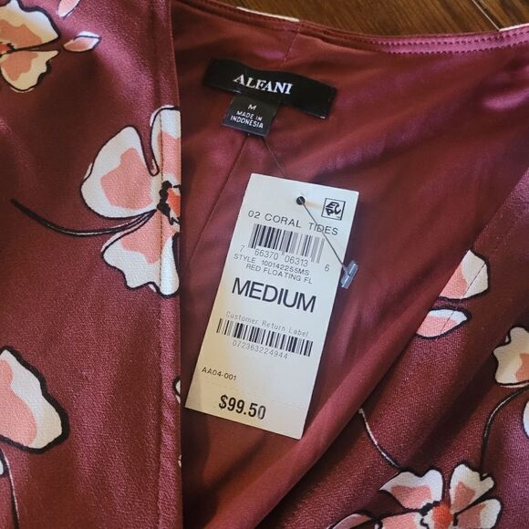 Alfani NWT ditzy wrap midi burgundy red floral flowy dress size Medium - Picture 3 of 8